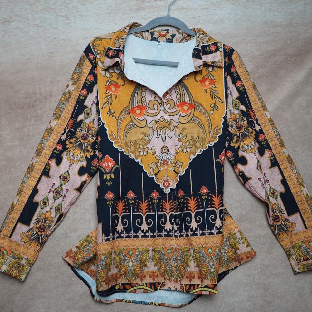 Vintage Baroque Print Blouse XL Boho